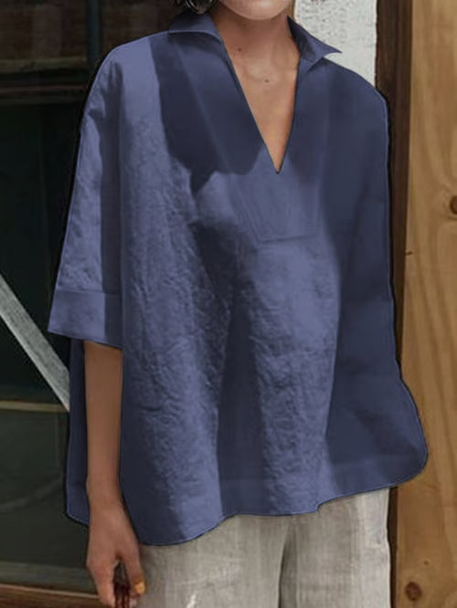 Valeria I camisa boho de lino con cuello en V