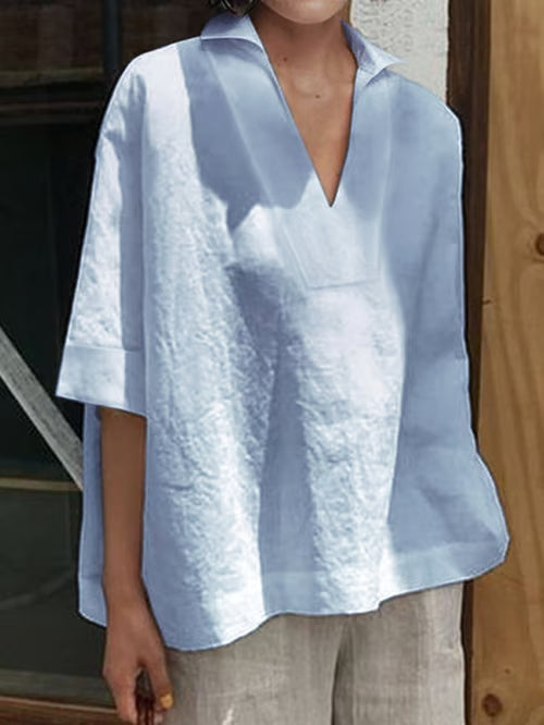 Valeria I camisa boho de lino con cuello en V