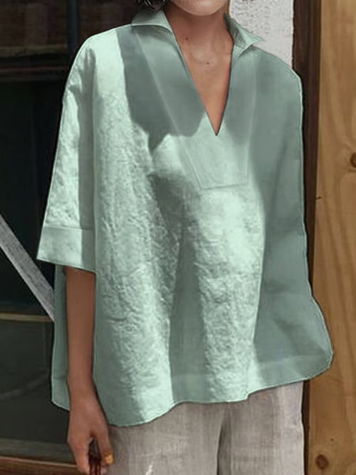 Valeria I camisa boho de lino con cuello en V