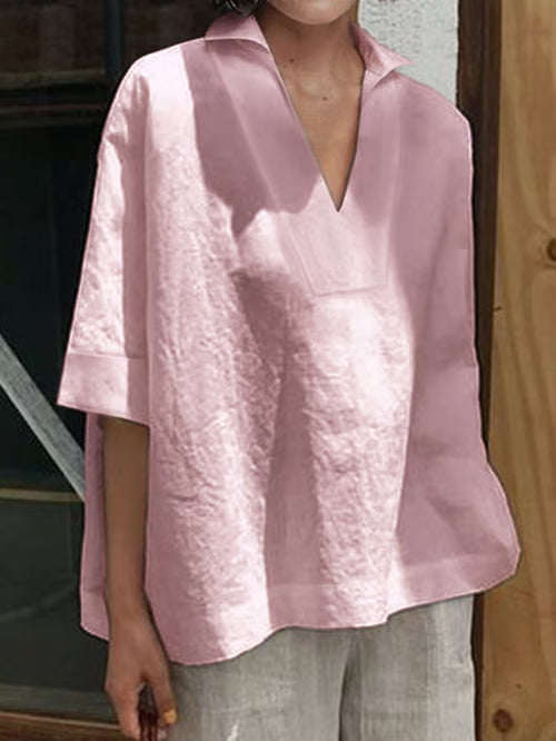 Valeria I camisa boho de lino con cuello en V