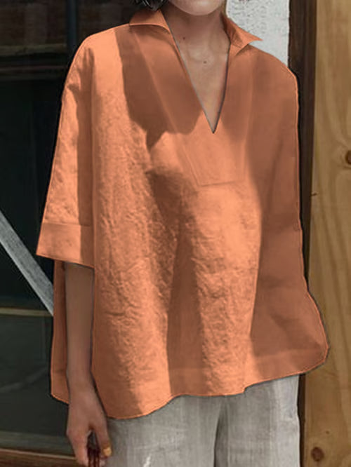 Valeria I camisa boho de lino con cuello en V