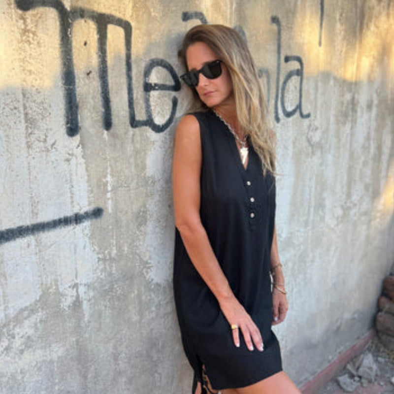 Anaïs I Vestido sin Mangas con Botones y Bolsillos