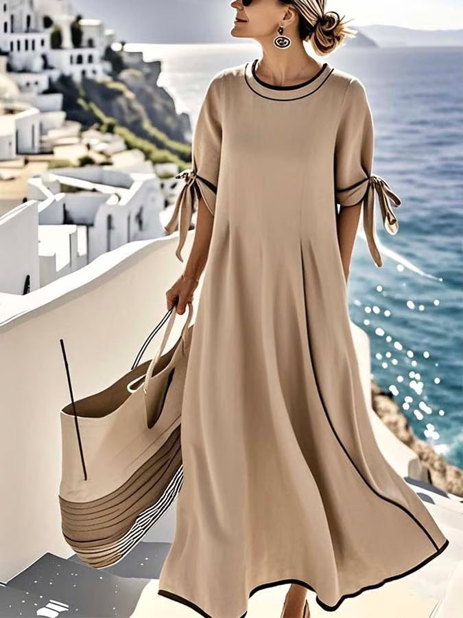 Vestido holgado de mujer con nudo y rayas