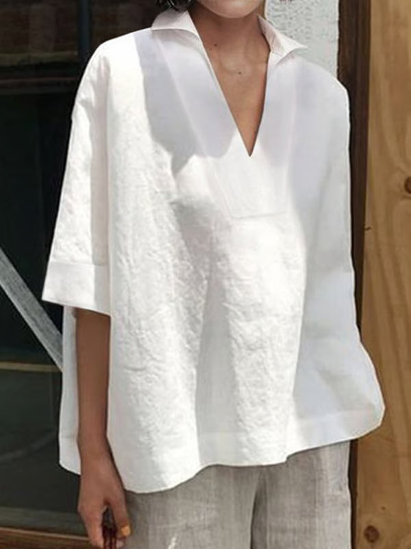 Valeria I camisa boho de lino con cuello en V
