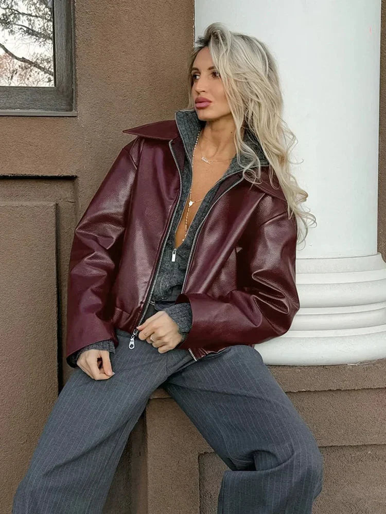 Emma I Chaqueta de cuero burdeos