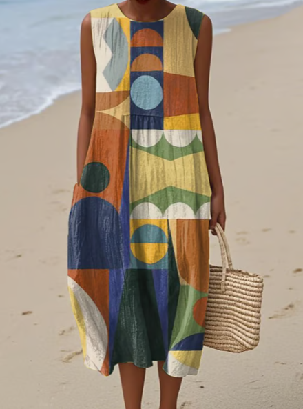 Vestido artístico de lino suelto
