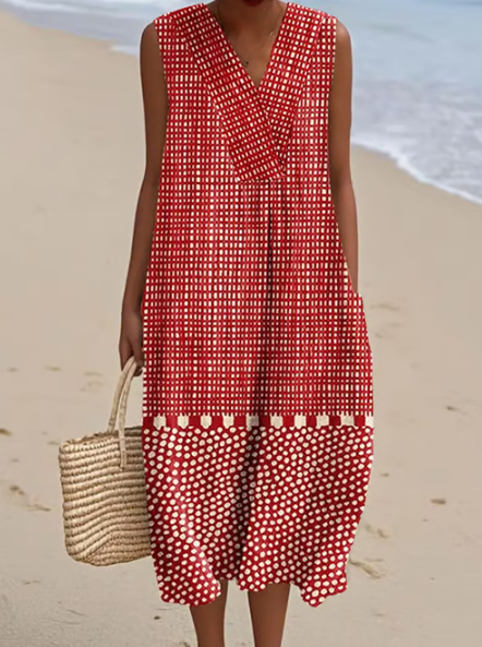Vestido de lino con estampado geométrico