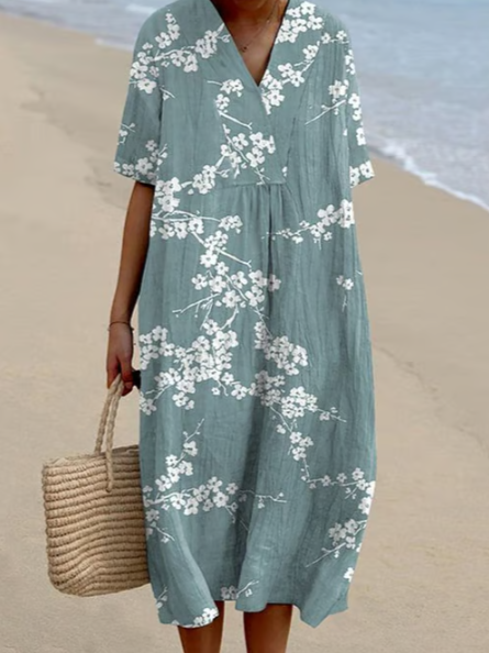 Vestido lino rama floral