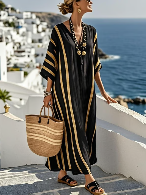 Vestido de lino con rayas elegantes y chic