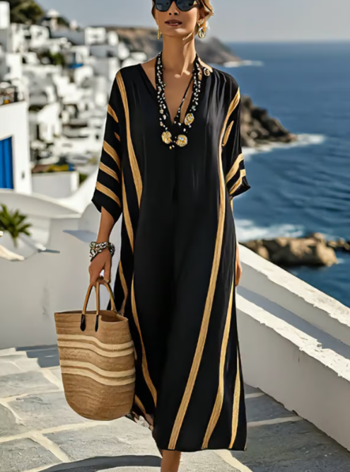 Vestido de lino con rayas elegantes y chic