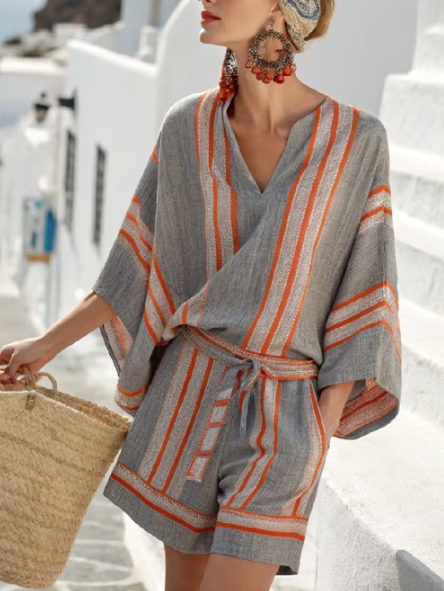 Set corta de lino con toque bohemio