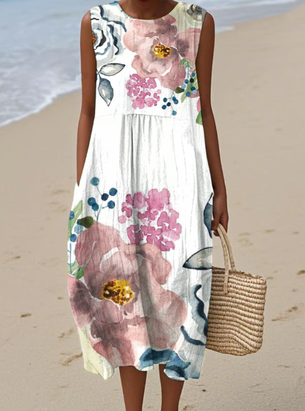 Vestido lino floral artístico
