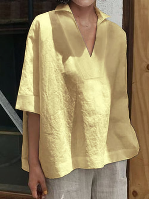 Valeria I camisa boho de lino con cuello en V