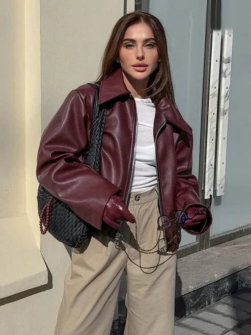 Emma I Chaqueta de cuero burdeos